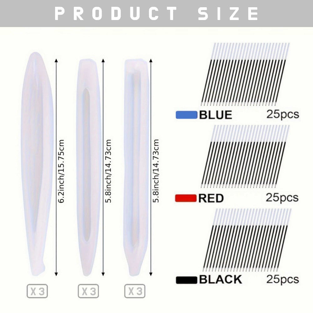 Set de 84 Moldes de Silicona para Crear Plumas de Resina Epoxi - Incluye Recambios de Tinta para Bolígrafos, Moldes para Bolígrafos de Bola y Moldes de Fundición de Resina para Manualidades, Fabricación de Plumas Artísticas y Diseño de Joyas