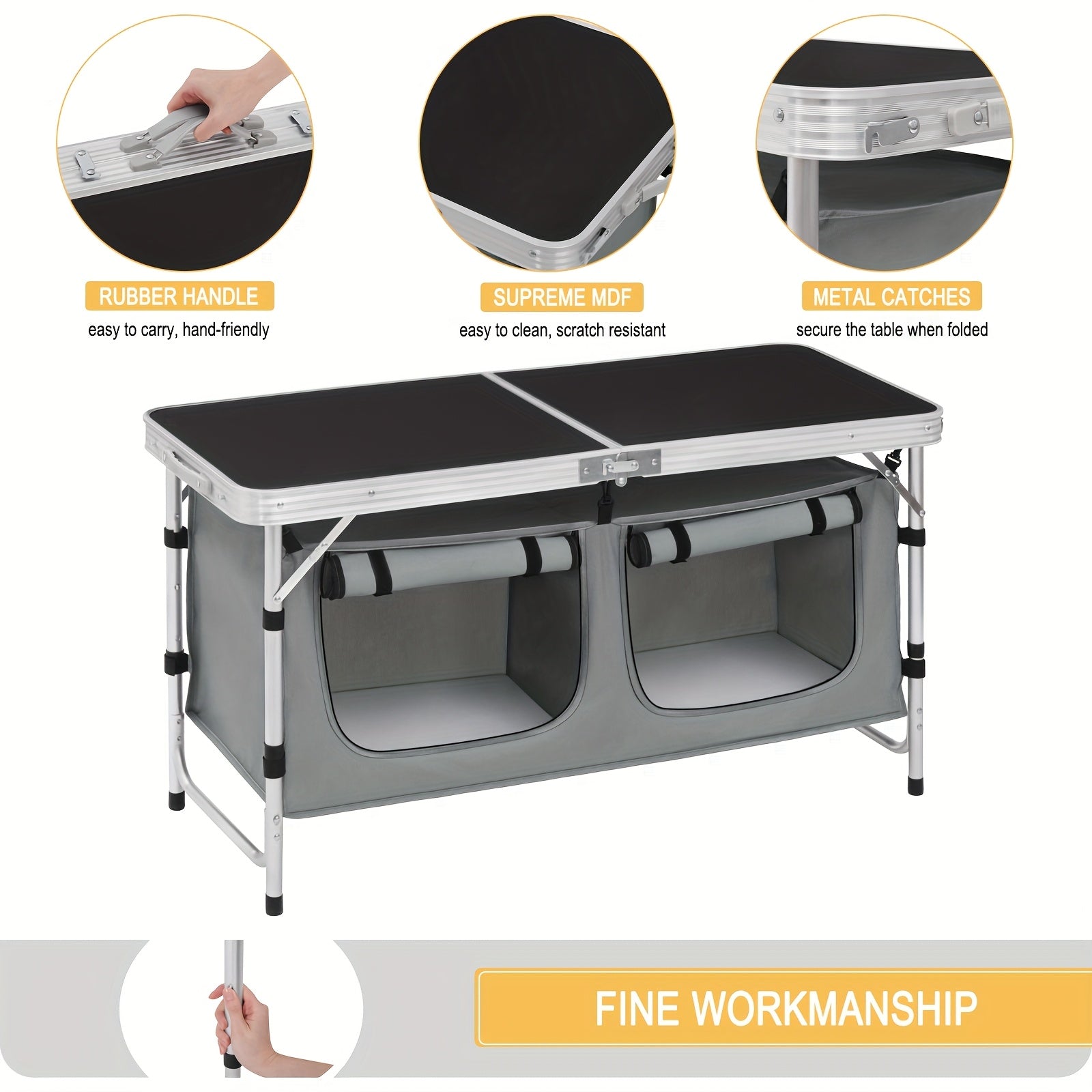 1 pieza Mesa de exterior, mueble de exterior para acampar, equipo de senderismo, mesa de camping, mesa plegable, gabinete de camping plegable, mesa de camping con altura ajustable, espacio de almacenamiento, mueble de camping para exteriores, mesa plegabl