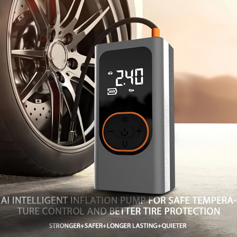 Inflador de neumáticos portátil inalámbrico de 150 PSI con medidor digital y luz LED, compresor de aire recargable USB-C - Infla rápidamente coches, bicicletas, motocicletas, balones, etc., herramienta portátil para inflar neumáticos, equipo de viaje para