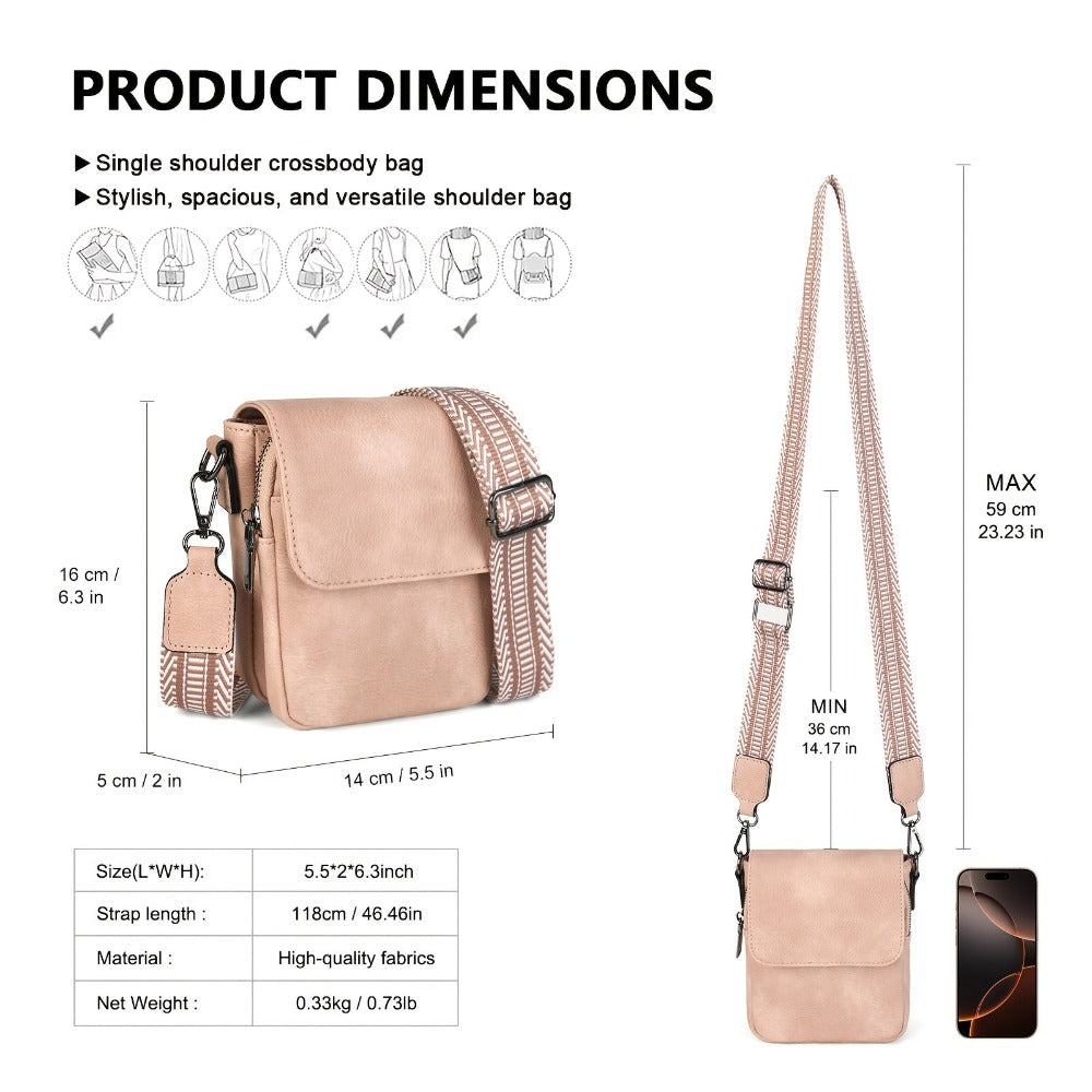 Un nuevo bolso bandolera para mujer con varios bolsillos, tapa abatible, correa ancha de PU tejido de moda y diseñado para llevar sobre un solo hombro