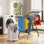 Perchero Plegable de Aluminio Resistente con Estante para Zapatos - Diseño en 3 Segundos, Altura Ajustable, 4 Ruedas para Uso Interior/Exterior, Montaje Sin Herramientas, Estabilidad en Forma de A, Ahorro de Espacio Gris, Secado de Ropa Portátil, Construc
