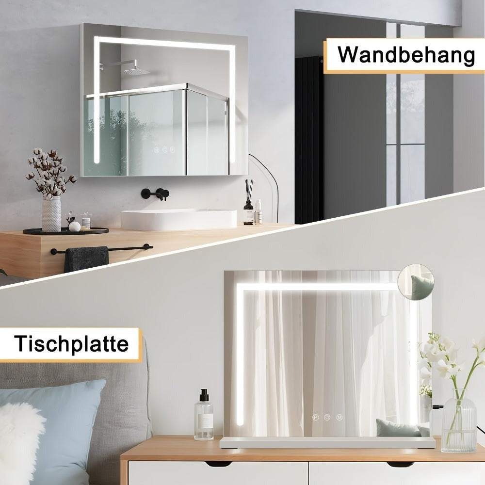Espejo de Maquillaje de Hollywood con Iluminación - (50 X 40 Cm/58 X 46Cm/70 X 55Cm/80 X 60Cm) Espejo LED Regulable con 3 Modos de Luz USB Conexión Espejo de Maquillaje Inteligente para Dormitorio Tráiler