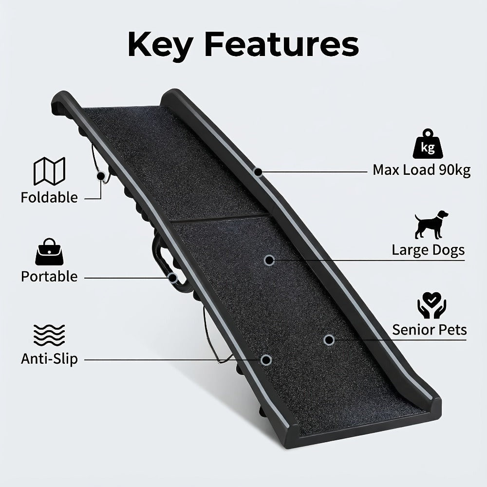 Rampa de seguridad para perros, rampa plegable para perros, 155X40 cm, con tela antideslizante y asas, rampa para perros, escalón para perros, rampa para mascotas, ayuda de acceso para perros/gatos/mascotas