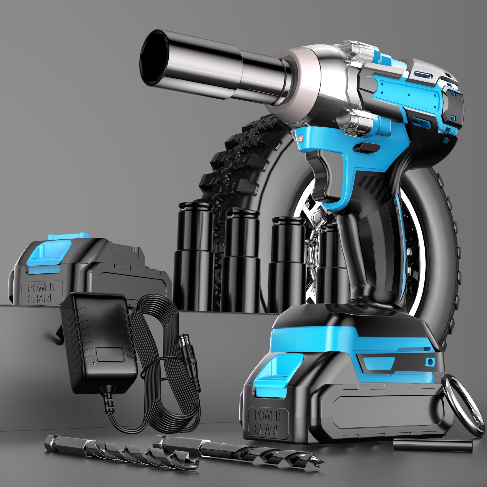 Kit de herramientas | Llave de impacto azul inalámbrica recién mejorada, completa con batería y cargador. Diseño ergonómico y ligero para una