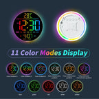 Reloj de pared digital - 25 cm/10 11" RGB, brillo automático, temperatura, fecha y día, horario de verano automático, luz nocturna, sin tictac, reloj de pared eléctrico LED moderno para dormitorio, sala de estar