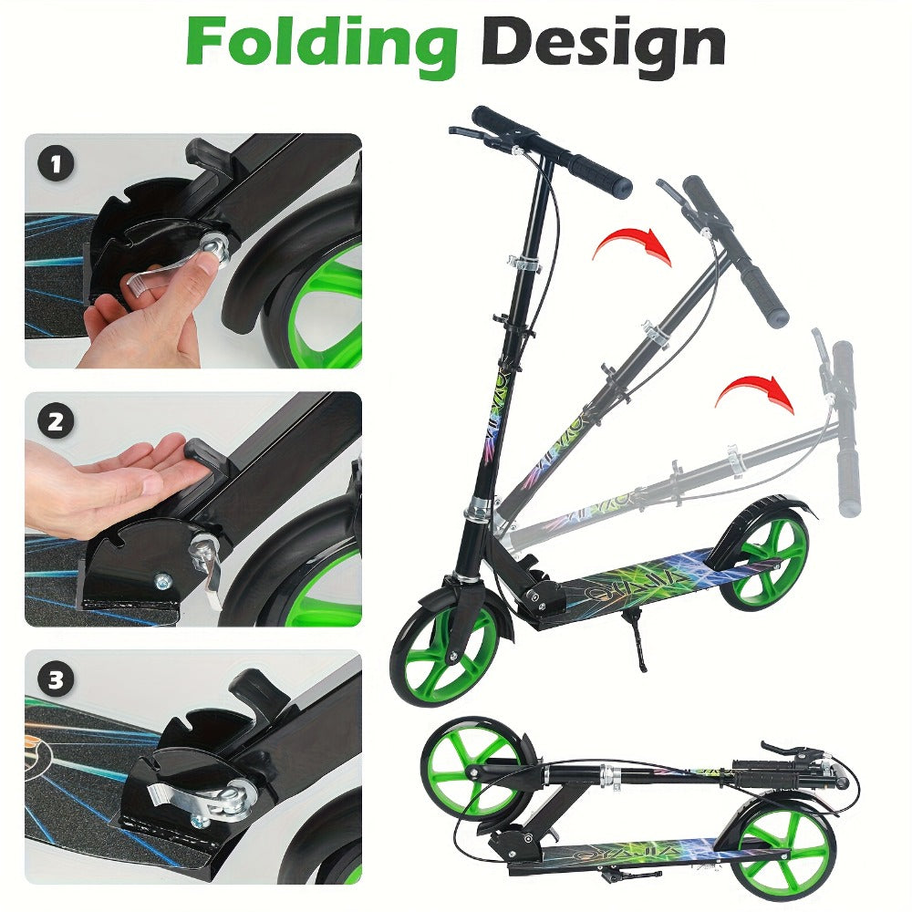 Patinete plegable, patinete de pisar, patinete urbano, patinete para adolescentes y adultos, con freno de mano y manillar ajustable, ruedas grandes y resistentes de PU, gran regalo y juguete
