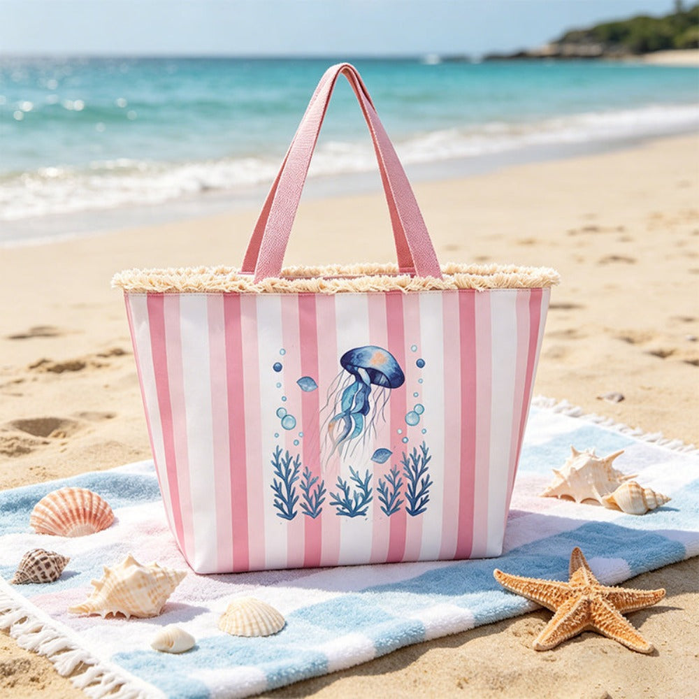 Bolso Tote de playa con estampado de animales marinos, bolso de gran capacidad para mujer, bolso bandolera, ideal para playa, piscina, viajes y uso diario