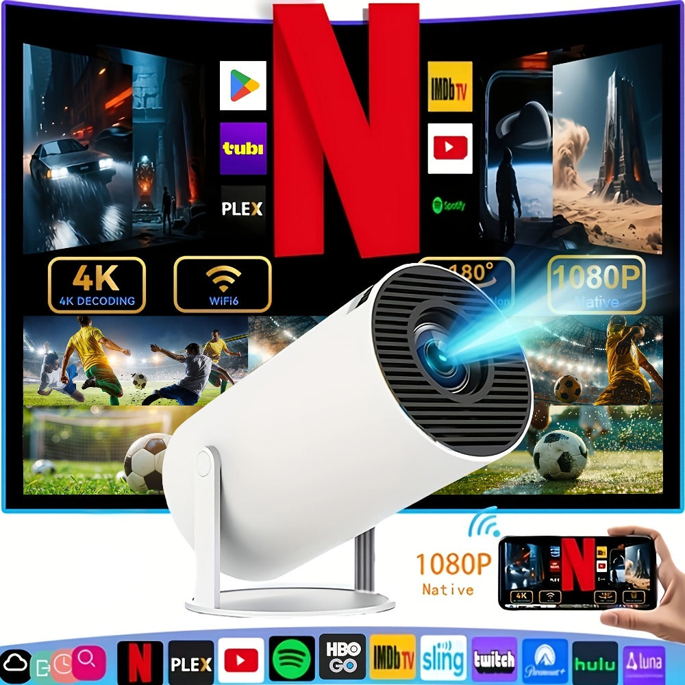 Proyector Inteligente, Decodificación Nativa 1080P Full HD 4K, Android 11.0 OS, WiFi 6 y Wireless 5.4, Proyector de Películas Giratorio 270°, Mirroring Inalámbrico para IOS/Android/Tablet.