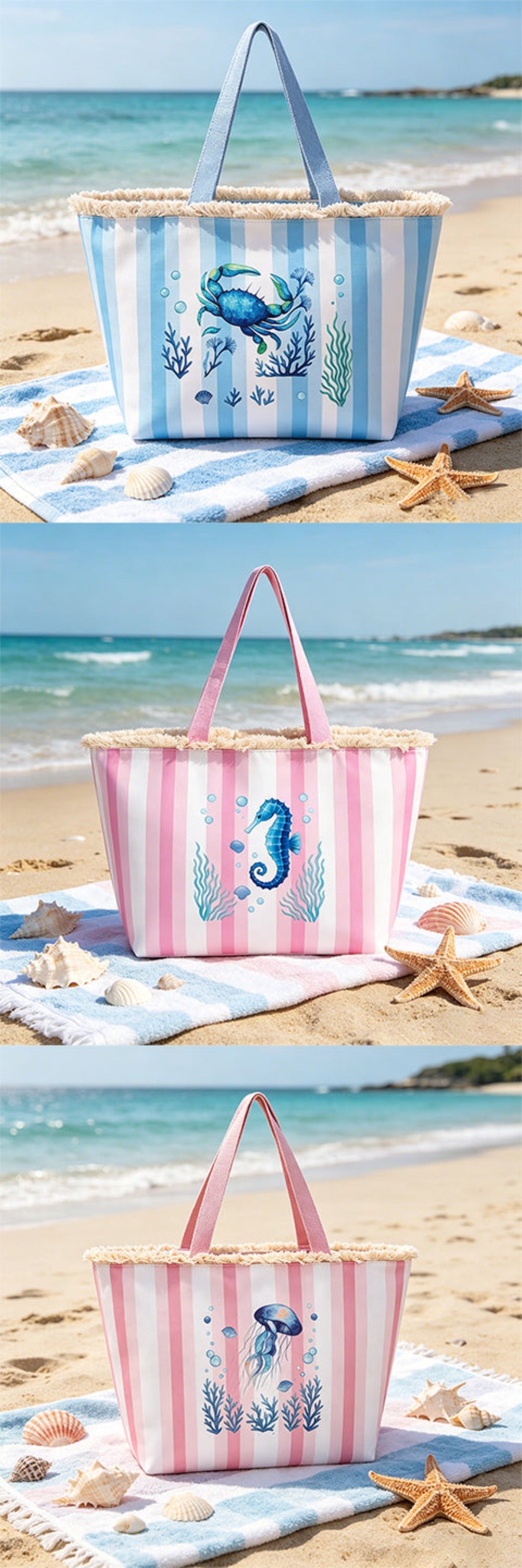 Bolso Tote de playa con estampado de animales marinos, bolso de gran capacidad para mujer, bolso bandolera, ideal para playa, piscina, viajes y uso diario