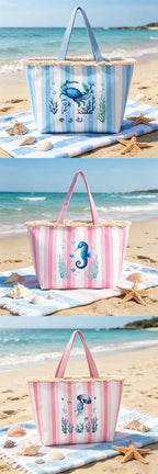 Bolso Tote de playa con estampado de animales marinos, bolso de gran capacidad para mujer, bolso bandolera, ideal para playa, piscina, viajes y uso diario