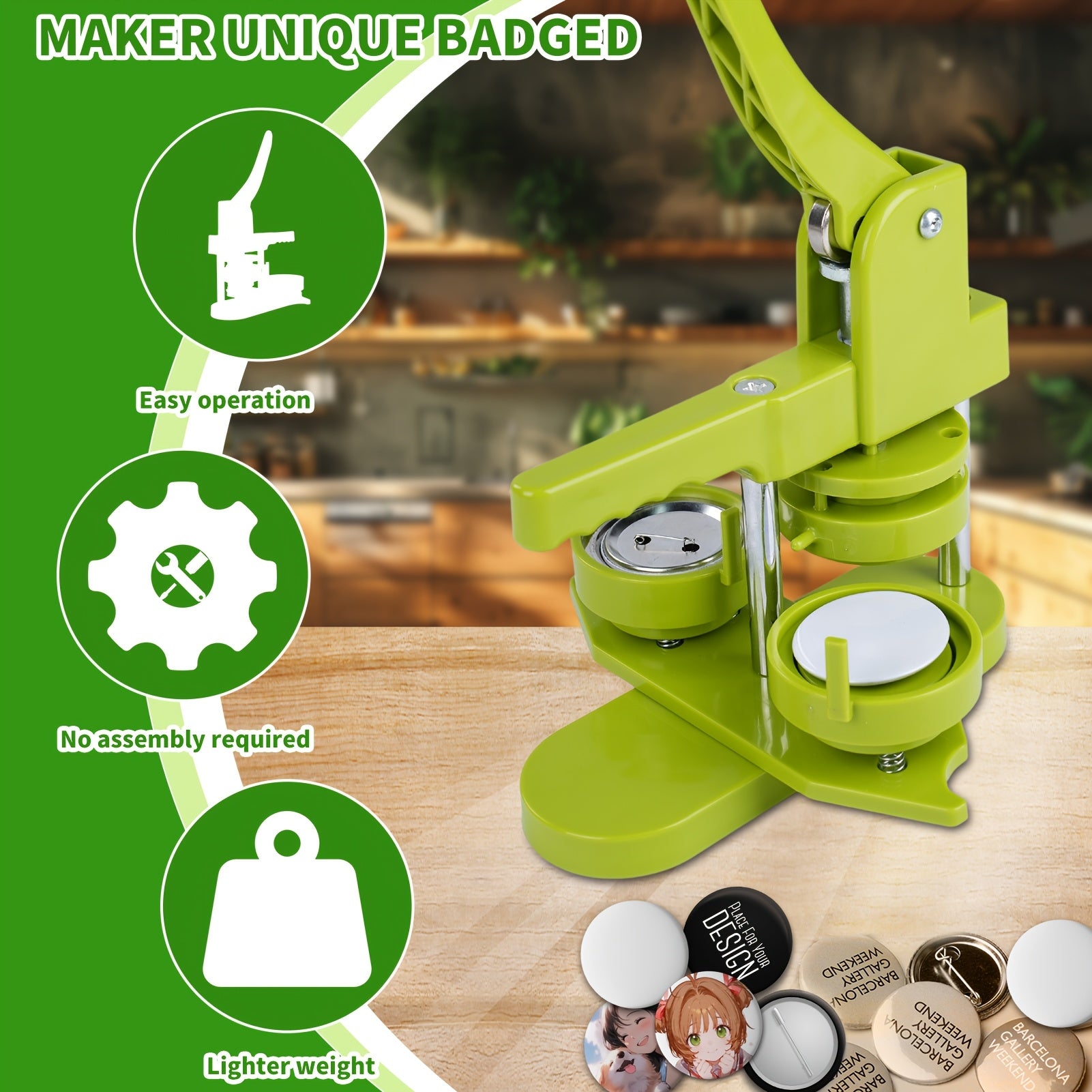 Juego de Creador de Insignias, Máquina Giratoria de 32 mm con 100 Piezas de Botones y Punzón para Insignias, Herramienta DIY Sencilla para Hacer Placas