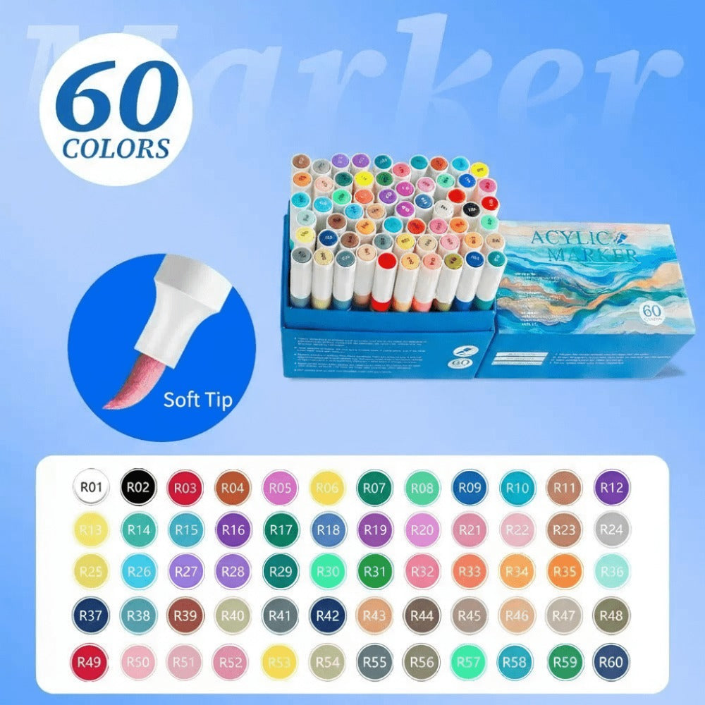 Rotuladores de pintura acrílica de 48/60/80 colores - Pinceles de pintura acrílica multicolor, rotuladores acrílicos para piedras, impermeables, juego de rotuladores acrílicos de punta de pincel, de secado rápido, ideales para pintar piedras, vidrio, cerá