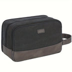 Neceser de Viaje de Lona con Asa Lateral para Hombre y Mujer, Organizador de Artículos de Aseo de Viaje, Bolsa de Afeitado con Bolsillo Separado para Artículos Secos y Húmedos para Viajes