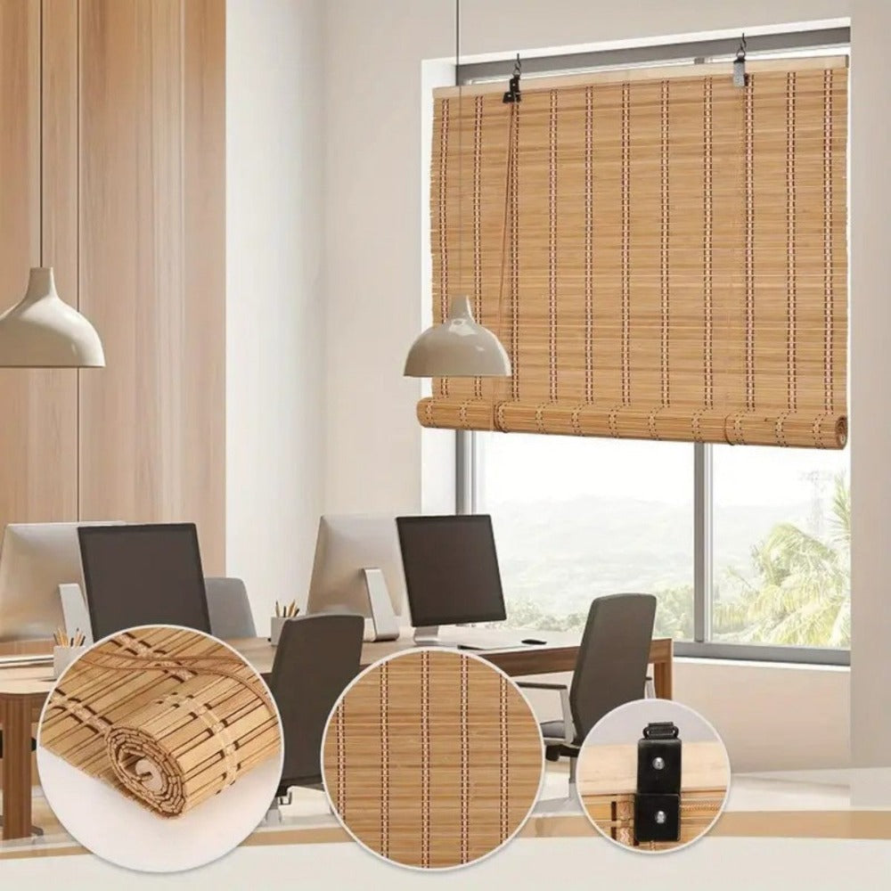 Cortina Persiana de Madera Incluye Accesorios, Estor de Bambú Enrollable para Ventana y Puerta (DIMENSIONES ANCHO X LARGO)