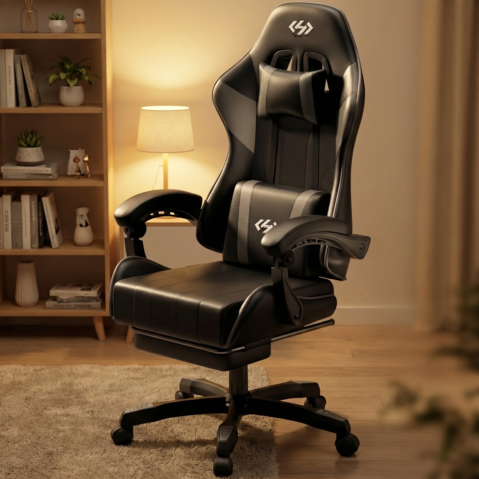 Silla de gaming ergonómica, silla de oficina con altura y respaldo ajustables, silla de oficina para computadora con soporte lumbar, reposapiés y reposacabezas, silla de gaming giratoria 360° con reposabrazos articulados