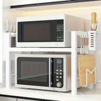 Estante de microondas expandible de metal resistente de 2/3 niveles con 6 ganchos, estante para condimentos, estante de almacenamiento, estante de almacenamiento de cocina ajustable que ahorra espacio, organizador de encimera, estante resistente sobre el