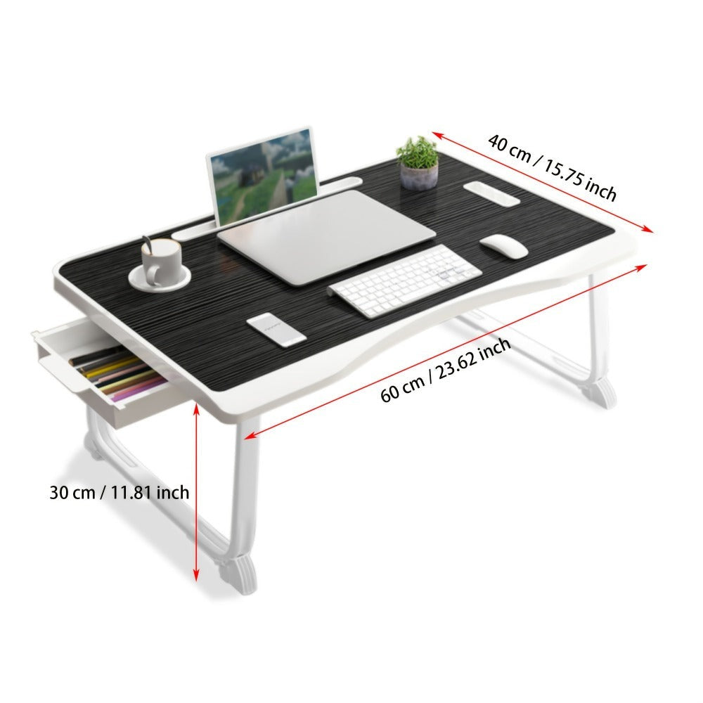 Mesa de escritorio para laptop, mesa portátil para laptop con asa, ranura para tarjetas/tazas, cajón lateral, soporte portátil para notebook para comer, leer, trabajar, acampar, cajón lateral para sofá (Negro, Rojo, Blanco, Azul)