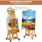 Caballete de gran tamaño de alta resistencia con estructura en H para adultos - Soporte de artista plegable con ruedas y altura ajustable con base de madera, sostiene 1 o 2 lienzos de hasta 240 cm, caballete de pintura portátil para estudio, exhibición al