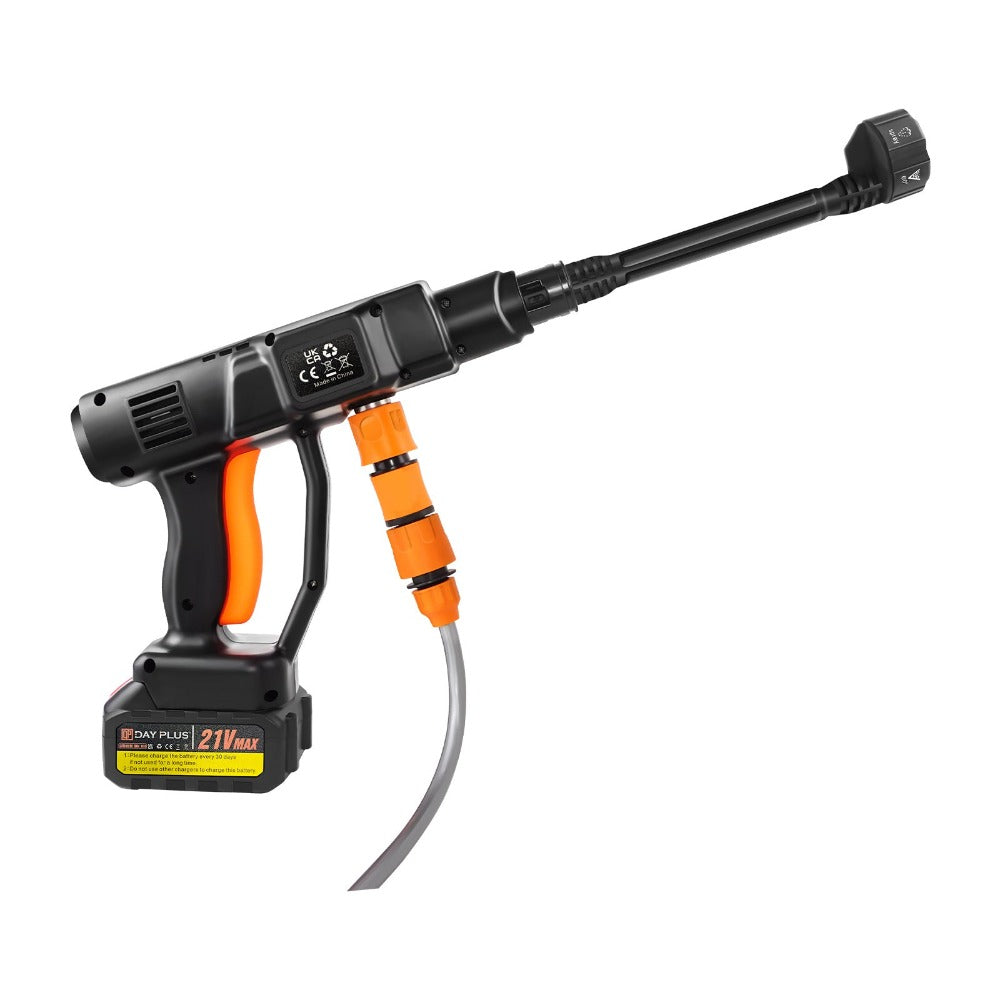Lavadora a Presión Inalámbrica 21V 450Bar/652 PSI Portátil con 1X o 2X Batería, Boquilla Ajustable 6 en 1, Manguera de 16.4 Pies, Limpiadora de Presión para Coche/Suelo/Jardín y Riego de Patio