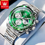 OLEVS Relojes para Hombre Fase Lunar Esfera Acero Inoxidable/Correa de Cuero Cronógrafo Lujo Negocios Vestir Analógico Cuarzo Relojes Masculinos Clásicos Casual Caballero Relojes de Pulsera Luminosos Esfera Negra/Blanca/Azul/Verde