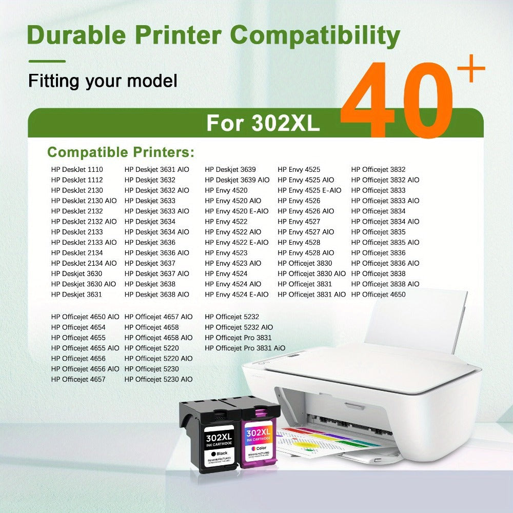 Paquete de 2 cartuchos de tinta 302XL de 302XL, reemplazo compatible para HP 302 para HP 302XL Deskjet 2130 2131 1110 1111 1112 3630 5200 3639 4520 Impresora