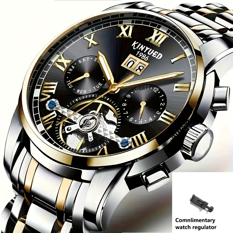 Reloj Mecánico Multifuncional para Hombres, Reloj Deportivo de Moda para Hombres con Carga Automática, Reloj con Parte Posterior Abierta, Regalos de Vacaciones, Sin Batería