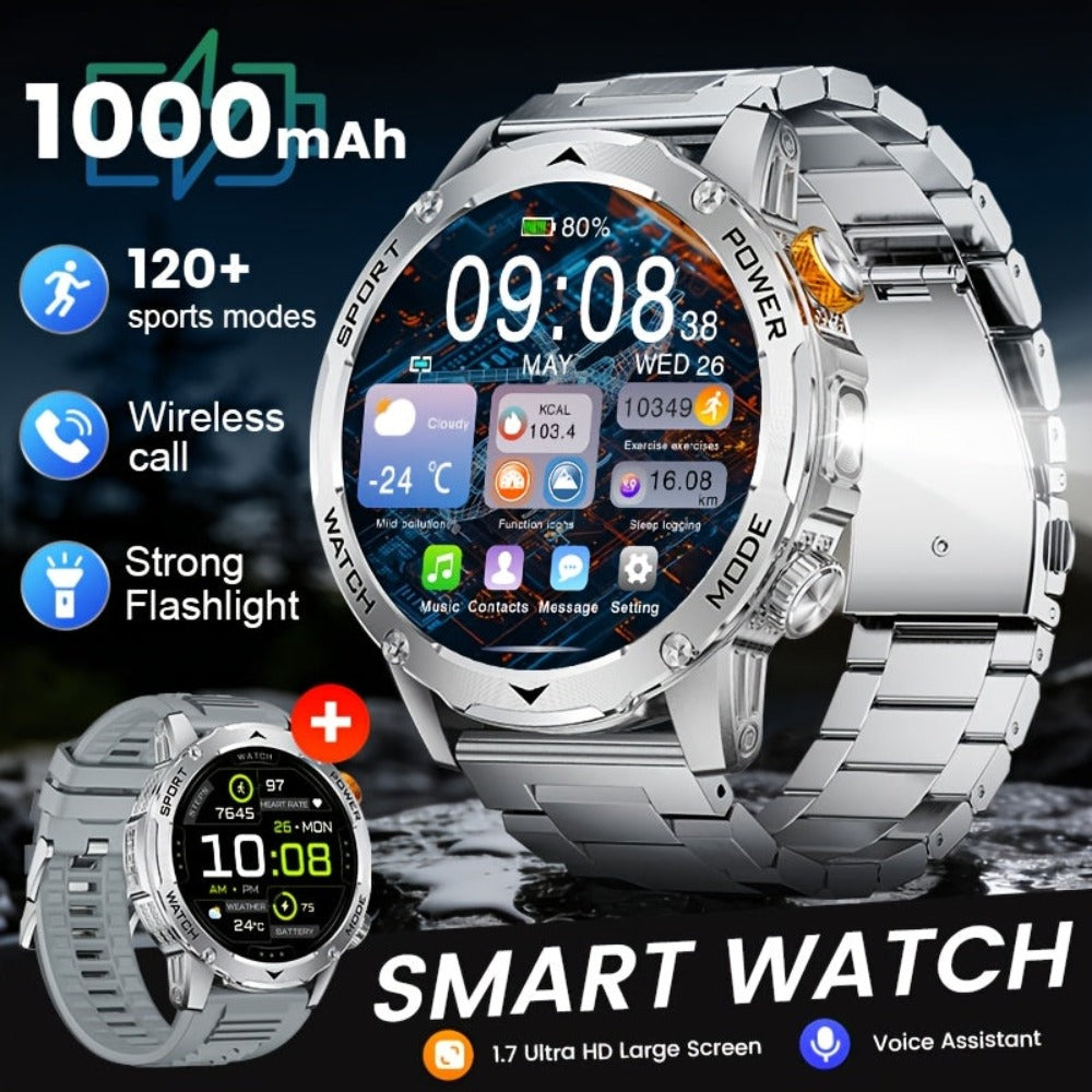 SIEMORL Smartwatch para hombre con más de 50 horas de tiempo de espera ultra largo, reloj inteligente HD de 1.7 pulgadas con batería de 1000 mAh/Función de teléfono/Más de 110 modos deportivos/Monitoreo del sueño, Reloj para hombre para iPhone Android Pod