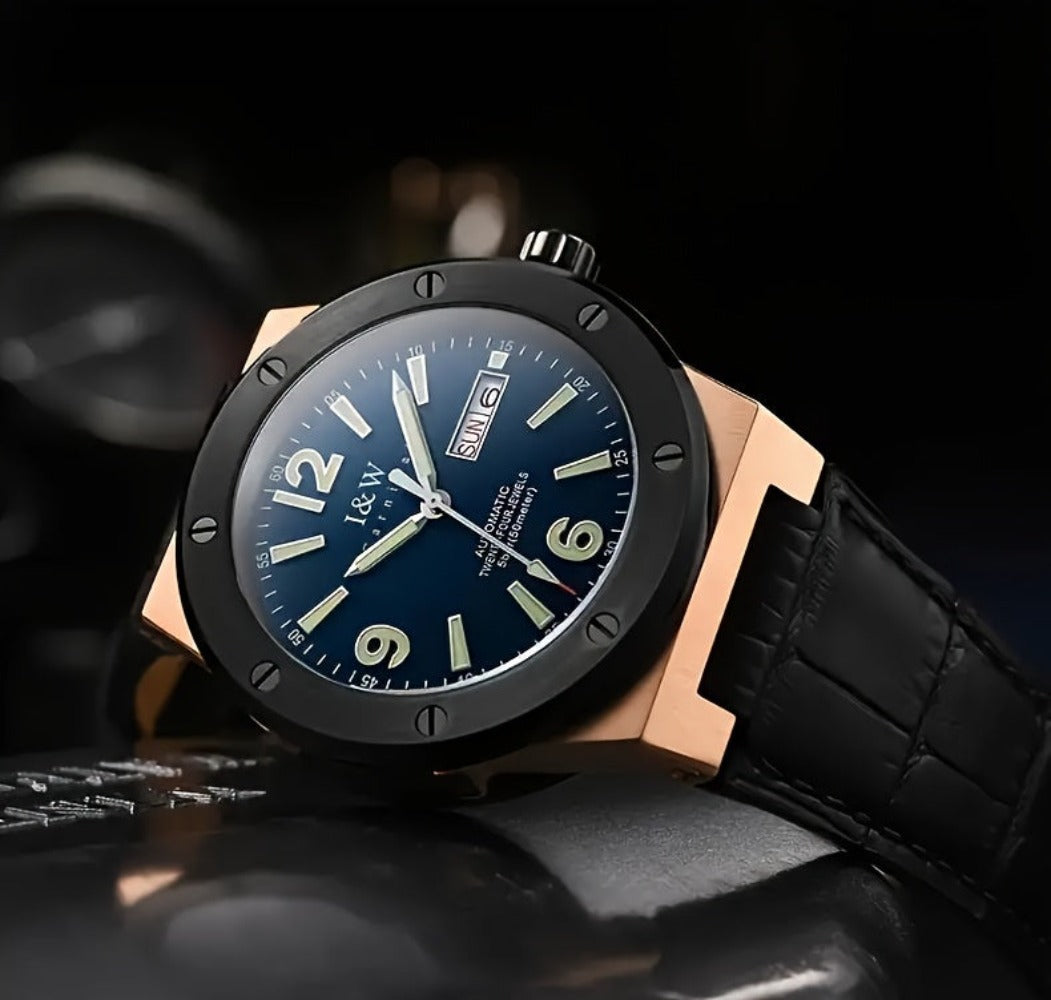 [I&W Carnival] Reloj Mecánico Deportivo de Moda para Hombres, Reloj Impermeable con Espejo de Zafiro Falso Luminoso, Regalos para Vacaciones