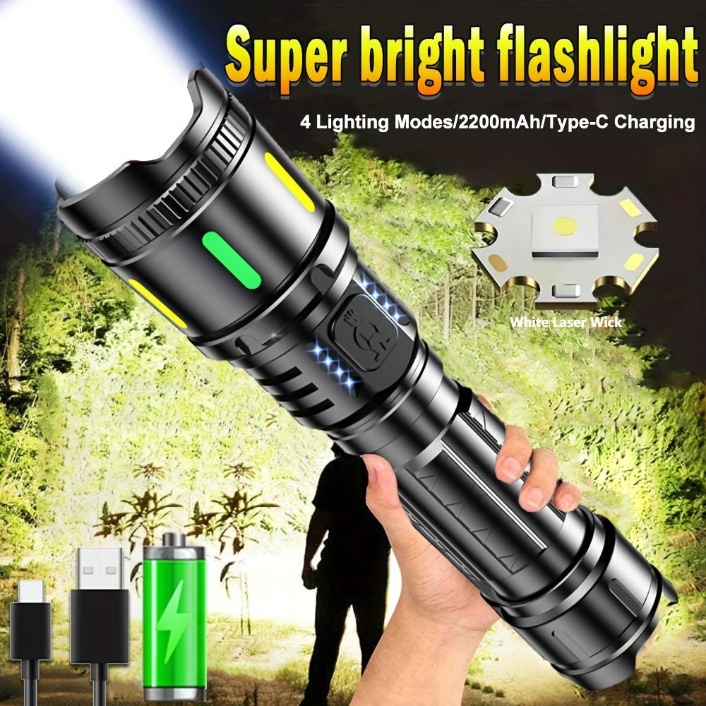 1 linterna recargable potente de alto lumen, 4 modos de iluminación, linterna LED zoomable, linterna de emergencia portátil de aleación de aluminio con pantalla electrónica, para emergencias comerciales, pesca, camping, exploración, caza, senderismo