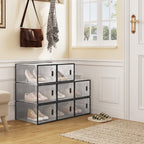 Caja de zapatos apilable, caja de zapatos con puerta magnética, caja de plástico para guardar zapatos, organizador de zapatos plegable para tamaños inferiores a 42, 35X19X25 cm