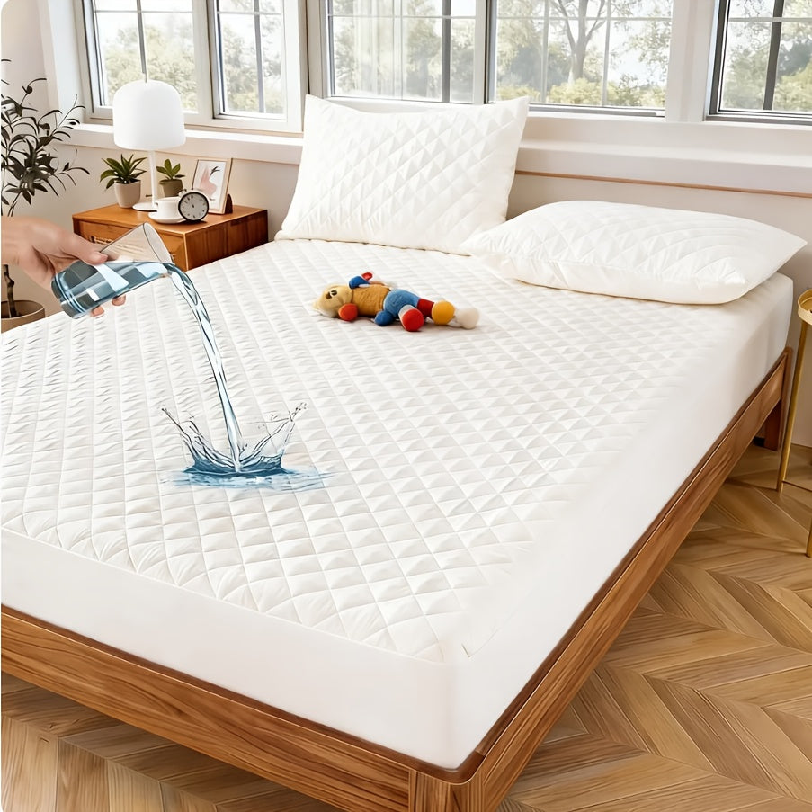 Una funda protectora de colchón impermeable de 1 pieza, lavable a máquina, con un diseño acolchado de color sólido y bolsillos profundos (suave y cómoda). Se puede utilizar como sábana independiente.