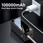 Batería Externa de 100000Mah | Ultra Alta Capacidad y Carga Segura | Pantalla LED y Correa de Cuero | Carga Rápida Multi-Dispositivo | Protección contra Sobrecalentamiento y Sobrecarga | para Android y iOS | Batería de Respaldo de Energía de Emergencia pa