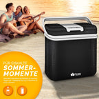 Tillvex® Caja Enfriadora Eléctrica 24L | Mini Nevera 230V & 12V para Coche, Auto, Camping | Caja Térmica Aislada para Enfriar y Calentar | Caja Calentadora con Asa de Transporte y Modo ECO TVKB24-01