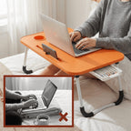 Mesa plegable multifunción para cama y sofá con portavasos, 60×40×28 cm, mesa auxiliar con atril para leer en la cama, bandeja multifunción para ordenador, libros, trabajo y estudio en casa (con cajón / sin cajón)