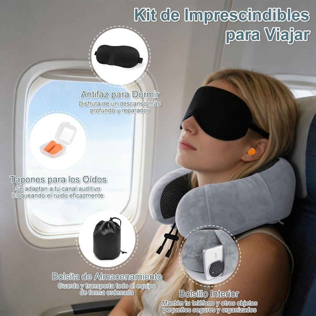 Una Almohada Cervical Ergonómica en Forma de U con Bolsa de Almacenamiento, Espuma de Memoria con Tecnología de Rebote Lento, Funda Lavable a Máquina, Ligera y Portátil para Avión, Oficina y Hogar, Apoya Cuello y Cabeza, Ideal para Siestas, Lectura y Ver