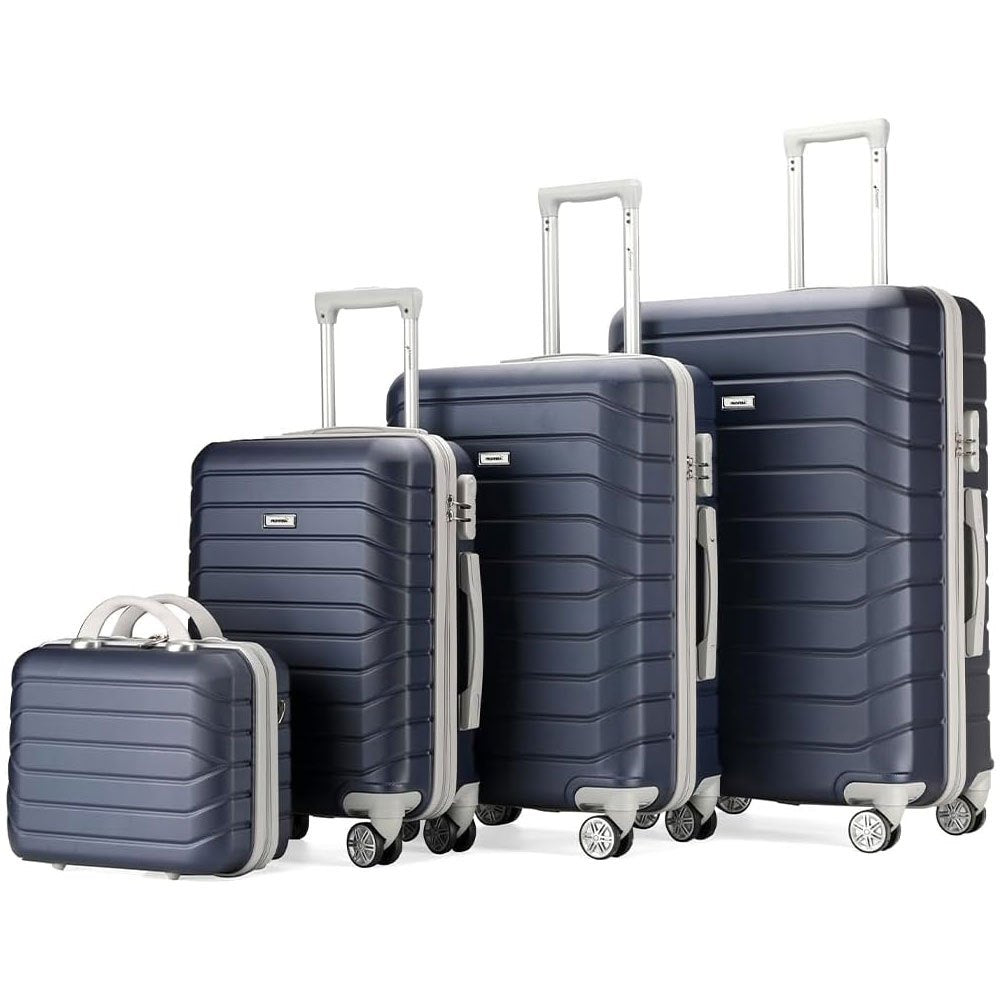 PROVITERA Conjunto de 4 maletas rígidas de ABS con estuche de belleza, maleta con asa telescópica y ruedas fáciles de rodar, carrito con cerradura y candado de código, equipaje de mano con diseño moderno ultra resistente