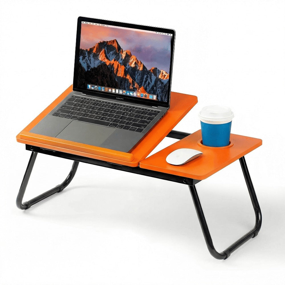 Mesa plegable para cama y sofá con altura ajustable de 5 niveles, bandeja con superficie ajustable y portavasos, mesa pequeña multifunción para ordenador, libros, trabajo y estudio en casa (56x32x25cm)