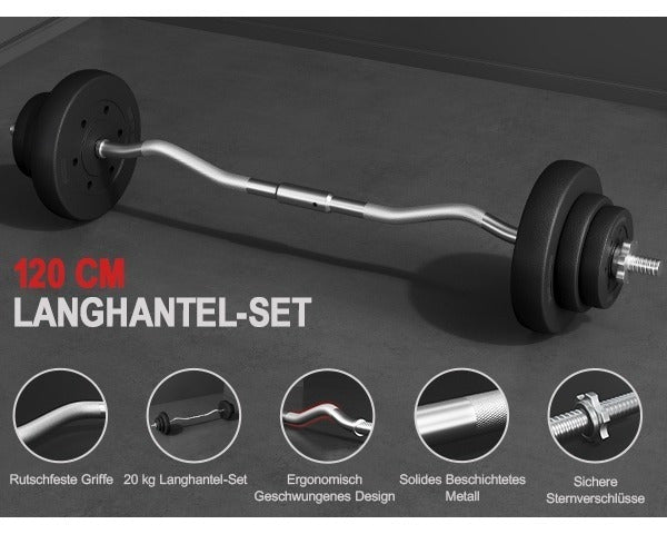 Juego de pesas Sz-Barbell Set Curlset 20/25/30 Kg, juego de barra larga con 6 discos, Sz-Bar para entrenamiento de fuerza, barra de curl con pesas