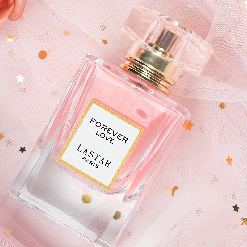 LASTAR Paris Forever Love Perfume 1.86 oz, Aroma Romántico Floral con Rosa, Jazmín, Vainilla y Pachulí, Fragancia Suave y Fresca, Duradera, Elegante Botella de Vidrio Rosa con Tapa Dorada, Regalo Perfecto para Fiestas/Vacaciones para Mujeres
