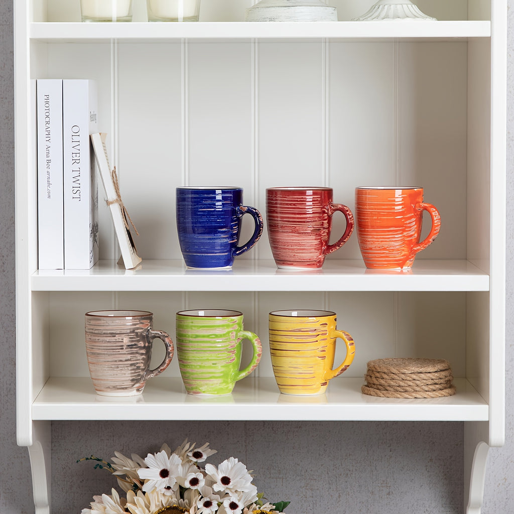 6 tazas de café multicolor de arcilla, tazas pintadas a mano de 390 ml para té, leche, cappuccino