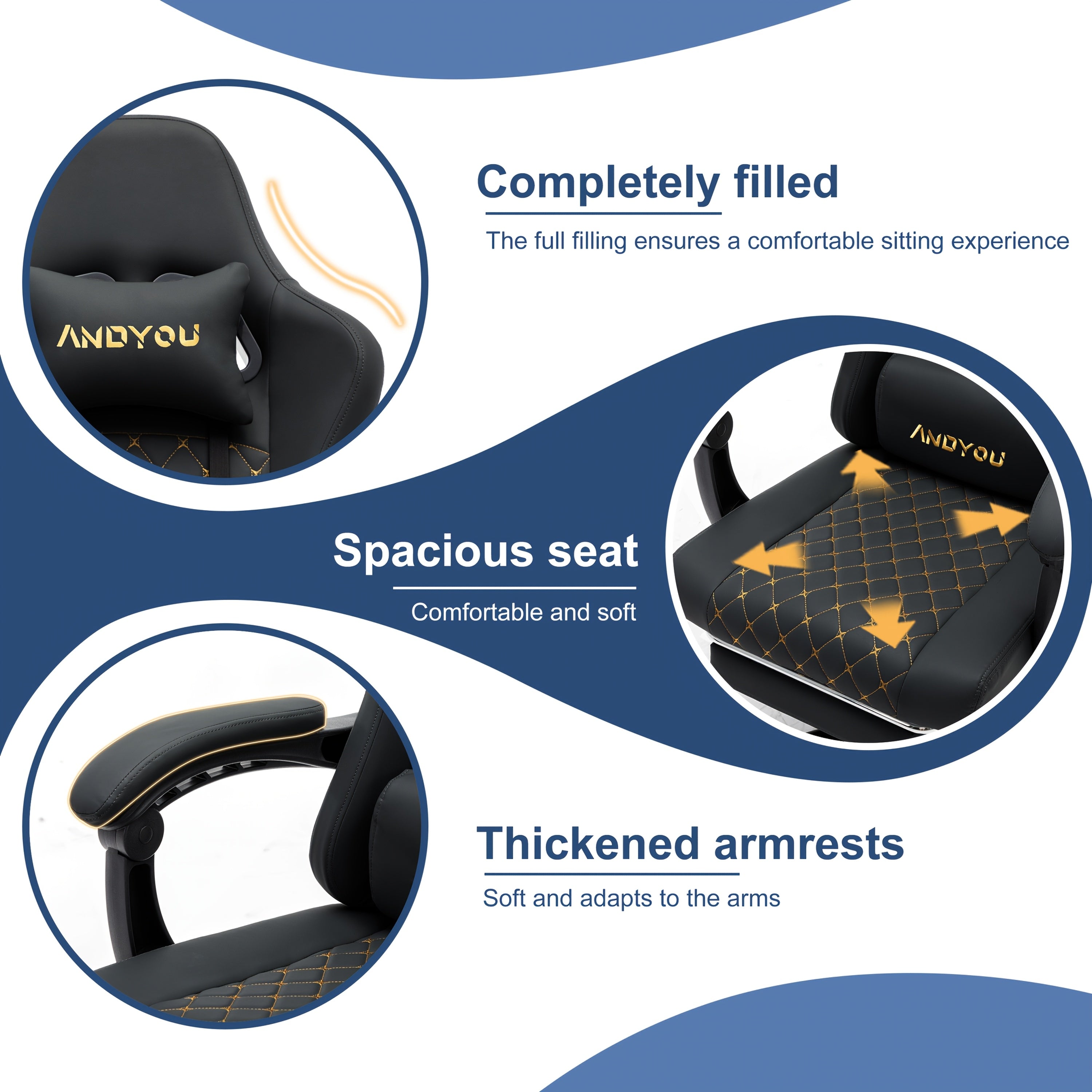 Silla de oficina | Silla de gaming Andyou con reposapiés, silla ergonómica de ordenador para juegos, silla de tarea giratoria y ajustable con