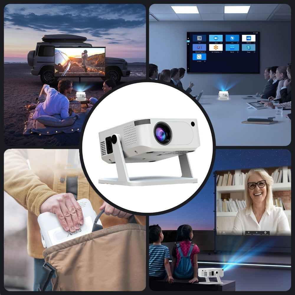 Mini proyector portátil con soporte 4K, proyector inteligente de películas, nativo 720P, con WiFi y tecnología inalámbrica 5.0/150ANSI, pequeño y ligero, fácil de transportar, compatible con TV, teléfono móvil y portátil, para viajes, camping, reuniones,