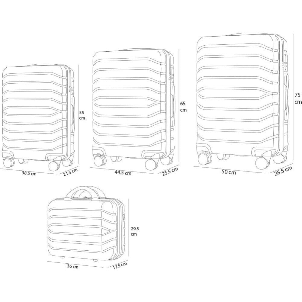 PROVITERA Conjunto de 4 maletas rígidas de ABS con estuche de belleza, maleta con asa telescópica y ruedas fáciles de rodar, carrito con cerradura y candado de código, equipaje de mano con diseño moderno ultra resistente