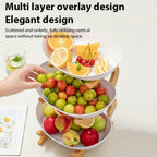 Cesta de frutas blanca de 3 niveles con gran capacidad, plato de frutas de plástico, soporte para pasteles y dulces, diseño en capas para frutas, soporte de bambú y madera, ahorra espacio, adecuado para aperitivos y bandeja de dulces para el hogar