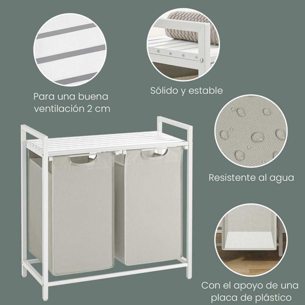 Cesto para Ropa Sucia, Cesta Colada, Estante, Marco Metálico, 2 x 46 L, 73 x 33 x 72 cm