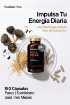 Maca Negra Cápsulas con Zinc 10:1 Extracto de Lepidium Meyenii 180 Cápsulas Complemento Alimenticio | 200 mg Maca Negra + 10 mg Zinc (100% VRN) | Fabricado en España | Envase 180 Cápsulas