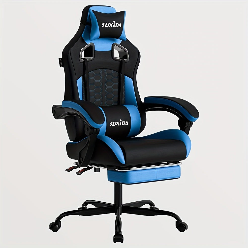 Silla Gaming, Silla Esports, Silla Gaming Ergonómica con Reposapiés, Silla Gaming de Carreras con Reposacabezas Ajustable, Silla de Ordenador con Altura Ajustable y Soporte Lumbar, Adecuada para Oficina en Casa y Gaming, Beige, Azul, Negro, Rojo, Naranja