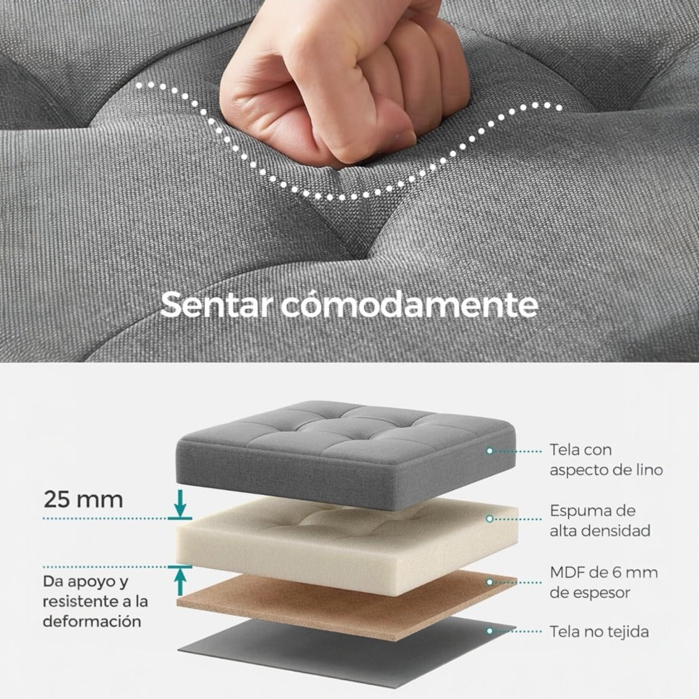 Puff o Banco de almacenaje Plegable | Taburete Reposapiés Otomana | Baúl de Almacenamiento | Taburete Reposapiés.para Cama, Dormitorio, salón, Comedor o Recibidor | 38x38x38cm | Soporta 300kg.