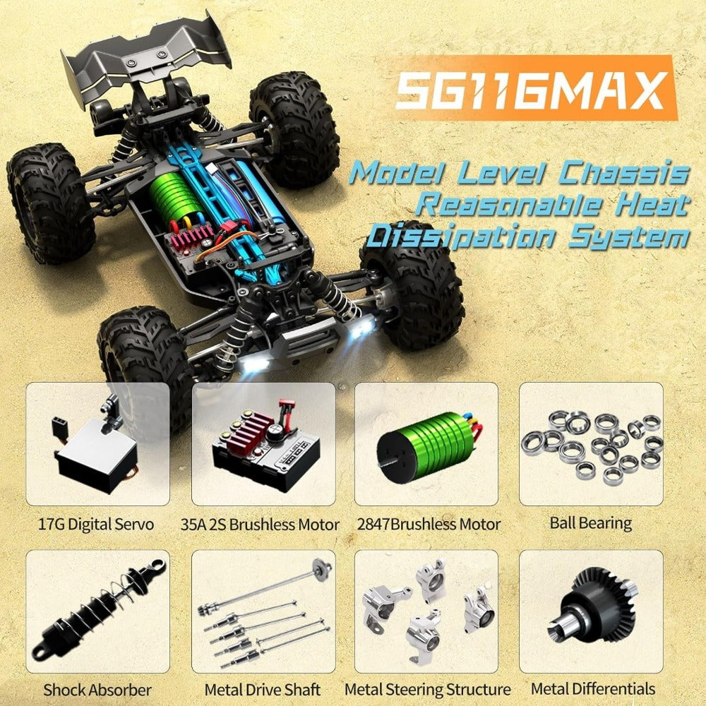 Vehículo todoterreno con motor sin escobillas Modelo Azul, Coche RC, Velocidad máxima 80 KM/H, No es un juguete, solo para jugadores/coleccionistas profesionales, Dedicado a competiciones deportivas, Batería de 40 minutos, 2.4Ghz, Apto para varios terreno