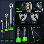 TaskStar Juego de 8 Llaves de Torque: 1/4'', 3/8'', 1/2'' Conductor con Llaves de Torque de Clic (10 - 160 ft.lb/10.0 - 227.0 N.m) con Adaptadores, Precisión de +/-3% - Ideal para Bicicletas, Motocicletas y Reparaciones